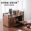 Estante de almacenamiento de escritorio de madera de nogal negro, madera maciza, móvil, estante multicapa, a prueba de polvo, estilo chino nuevo