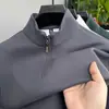 Suéter de Forro Polar para Otoño e Invierno con Media Cremallera para Hombre, Nuevo Color Sólido, Cuello Alto, Camiseta Casual de Manga Larga, Camiseta Base para Hombre
