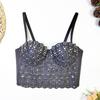 Camisola de renda Spice Girl Top com contas brilhantes e diamantes curtos e sexy para dança do ventre Sutiã com modelagem justa em espinha de peixe