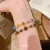 Pulseira de Cristal Verde Jade Flor de Quatro Pétalas, Estilo Levemente Luxuoso de Alta Qualidade, Joia Feminina Fresca e Elegante