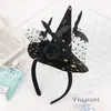 Faixa de Cabeça Chapéu de Bruxa de Halloween Gótico Morcego Escuro Globo Ocular Teia de Aranha Gaze Faixa de Cabeça Fantasia de Festa Cosplay Adereço de Cabeça