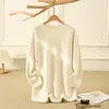 Suéter de Cachemira 100% para Mujer, Nuevo Estilo Otoño e Invierno 26, Holgado, Casual, Tallas Grandes, Tejido Plano, Suéter Base Blanco