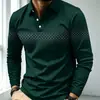 Camisa polo de manga larga para hombre, estampado digital casual, camisa sencilla con diseño de rayas y patrón geométrico para hombre
