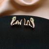 Brincos geométricos de zircônia verde transfronteiriços europeus e americanos, brincos elegantes e combinados, brincos leves e luxuosos de alta qualidade, design sensato
