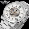 Reloj Winner para Hombre Moda Casual Clásico Moderno Romano Hueco Correa de Acero Mecánico Manual