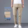 Pantalones Casuales de Algodón Puro para Hombre Otoño Modernos Versátiles Ajustados Rectos Elásticos Pantalones de Vestir Invierno