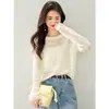 Suéter de punto holgado con cuello redondo, mangas largas huecas, adelgazante, para mujer