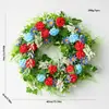 Corona de primavera, corona del Día de la Independencia, decoración de puerta, flores artificiales, hortensia, colgante de pared, corona de bandera americana, decoración festiva