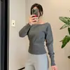 Tecido de fio core-spun Estilo desejo puro suéter de tricô one-shoulder de garota popular chegada nova de outono suéter gola alta slim fit para usar por baixo para mulheres