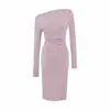 Vestido de estilo coreano, puro y seductor, de un solo hombro, escote asimétrico, manga larga para mujer, colección otoño 2026, elegante, ajustado y que realza la figura, de longitud media