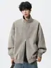 Jaqueta Masculina de Couro PU Gola Alta Americana Outono Inverno Retro Malandro Cool Solta Casual Moda Jaqueta de Motociclista Roupa Masculina