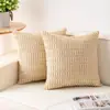 Capa de Almofada de Veludo Cotelê Listrada Branco Creme 18x18 polegadas Decoração de Sofá para Sala de Estar