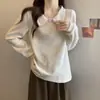 Camiseta Base de Manga Larga con Cuello de Muñeca que Cubre la Barriga para Mujer Talla Grande Primavera y Otoño Chica Gordita Holgada Adelgazante Reductor de Edad Top de Punto