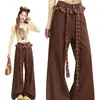 Pantalones de Pierna Ancha Versátiles Adelgazantes de Cintura Alta Estilo Retro con Parches Lavados de Mezclilla a Cuadros