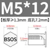 Tornillo tuerca remache de acero inoxidable BSOS-M5-L, agujero inferior 7.2, accesorio de ferretería para agujero ciego, tornillo tuerca remache con placa de presión hexagonal