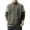 Moletom de marca americana retrô moderno com gola alta bordada para homens, novo outono e inverno, estilo cardigan jaqueta estiloso, modelagem solta, patchwork, color blocking