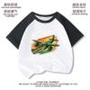 Tungtungsahur Tongtongge Hombre de Palo de Madera Shanhaijing Algodón Puro Raglán Bloque de Color Tiburón Manga Corta Camiseta Ropa de Niño