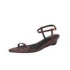 Sandalias de Cuña Pequeña de Piel de Vaca Cómodas de Tacón Medio con Punta Abierta y Hebilla de Cuero, Combinables, para Verano 2024