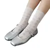 Calcetines de Primavera y Verano para Mujer, Calcetines Finos de Media Pantorrilla con Borde de Encaje, Calcetines Holgados de Malla Hueca, Versátiles, Transpirables y Cómodos