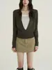 Nueva Camisa de Punto de Bloques de Color para Primavera y Otoño, Falso Dos Piezas, Cintura Ajustada, Cuello Solapa, Camiseta de Diseñador para Mujer con Estilo Único y Aspecto Elegante