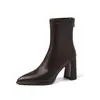 Botas finas super elásticas para mujer, nuevas botas de tacón grueso con cremallera trasera de punta para otoño e invierno, botines elásticos para mujer, talla grande 42