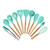 Juego de utensilios de cocina de silicona de 11 piezas con mango de madera, espátula de silicona creativa, espátula de silicona, utensilios de cocina