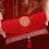 Un Par de Sobres Rojos para Ceremonia de Boda, Ceremonia de Té de los Padres, con Palabras Felices, Sobres Rojos Grandes de Tela