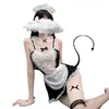 Fantasía Amor Sensual Diversión Lencería Uniforme Pura Seductora Atuendo de Sirvienta Diadema de Encaje Transparente No Extraíble Traje de Sirvienta