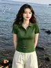 Camiseta de mujer estilo coreano con cuello polo abotonado y manga corta, nuevo top casual versátil chic y bonito para el verano