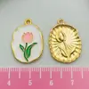 Colgante Antiguo de Esmalte Dorado con Goteo de Aceite Colgante de Flor de Tulipán Rosa Lirio Accesorios de Joyería para Pulsera Collar DIY