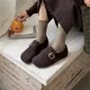 Novos Sapatos Loafers Cinza de Lã com Cobertura Total Outono Slip-ons Planos Versáteis Femininos Solado Macio Para o Trabalho Sapatos Birkenstock 2026