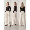 Jeans de trabalho estilo americano com múltiplos bolsos e boca larga, novo modelo 2026, cintura alta, corte solto, modelador, calças compridas até o chão