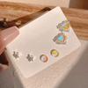 Conjunto de brincos de sereia coloridos coreanos, seis peças, brincos combinados, temperamento amoroso, brincos pequenos doces de alta qualidade