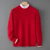 Camiseta térmica de punto 100% lana pura para hombre cuello redondo engrosada color liso tejido jacquard business casual holgada