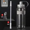 Botella de Agua Grande de Plástico Resistente a Altas Temperaturas, Taza Deportiva Portátil para Exteriores, Botella Espacial con Popote Resistente a Altas Temperaturas