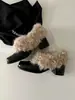 Zapatos de Felpa Cuadrados Estilo Coreano para Mujer, Zapatos Cálidos de Algodón 2026, Zapatos Negros de Cuero Retro con Tacón Grueso Estilo Francés