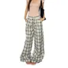 Pantalones casuales de pierna ancha a cuadros blancos y negros abotonados, estilo retro americano, para hombres y mujeres, nuevos de verano 2026, largos holgados y versátiles