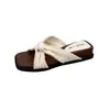 Sandálias de Salto Anabela com Tiras Cruzadas Estilo Boho Retrô para Mulheres, Novas Sandálias Slide de Verão ao Ar Livre Estilo Francês