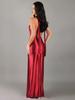 Moda Transfronteriza Europea y Americana Sexy Chica Caliente Lv Vestido Largo con Abertura y Cuello en V de Color Puro para Mujer Vestido de Noche de Banquete