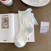 Calcetines Joyería Azules y Blancos para Mujer, Calcetines Lolita de Media Pantorrilla con Lazo, Calcetines Japoneses Rizados, Calcetines Dulces de Encaje