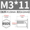 Poste de tuerca remache de acero inoxidable para agujero ciego BSOS-M3, agujero inferior 4.2, remache hexagonal de cabeza plana para chapa metálica