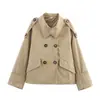 Moda europea y americana transfronteriza para mujer, popular en AliExpress, elegante cuello alto, doble botonadura, entallado a la cintura, con cinturón, gabardina corta