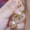 Moda Coreana Full Diamond Geometria Fivela de Orelha de Diamante Marrom Maillard Moda Exquisita Luxo Leve Explosivo Versátil Joia de Orelha