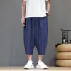Pantalones deportivos rectos para hombre, pantalones cortos a rayas retro, pantalones de harén holgados de pierna ancha de verano finos estilo chino talla grande