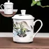 Taza de Té de Cerámica Jingdezhen con Flor de Ciruelo, Orquídea, Bambú y Crisantemo, con Tapa, Taza para Reuniones de Oficina, Taza de Agua para el Hogar