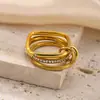 Anillo de Acero Inoxidable Popular Transfronterizo Chapado en Oro de 18K de Gama Alta Anillo Apilable de Tres Capas Combinación de Colores Anillo de Acero de Titanio con Diamantes