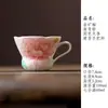 Xícara de Chá Cerâmica Rosa Degradê Esmalte Interno Pintada à Mão com Peônia e Alça, Xícara Pequena de Café, Xícara de Mestre, Xícara de Degustação, Conjunto de Chá