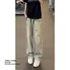 Jeans de Mezclilla con Estampado Retro Americano y Rasguños de Gato para Hombre, Pantalones Trendy Lavados Vintage para Primavera y Otoño, Jeans de Pierna Recta Sueltos