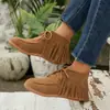 Botines de Tobillo Planos con Borlas Talla Grande Transfronterizos para Mujer Otoño Invierno Botas Martin con Cordones Europeas y Americanas Botas Casuales de Gamuza