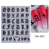 Pegatinas de arte de uñas nuevas de moda roja al por mayor spell evening hot cuatro colores digital metálico letra inglesa adhesivas pegatinas para uñas